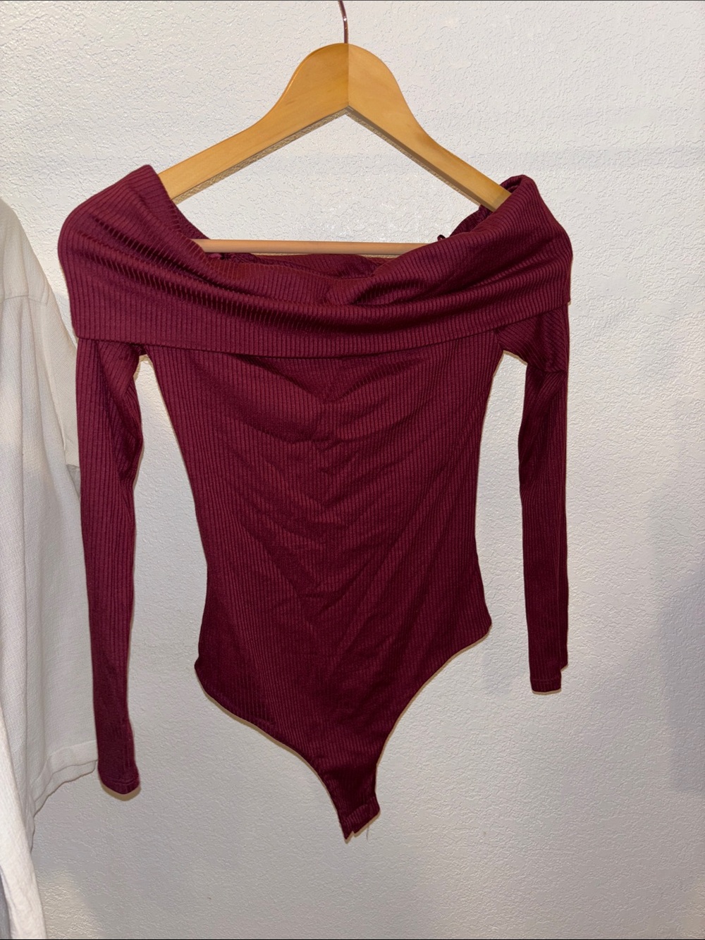 AFRM Off-Shoulder Ribbed Long-Sleeve Bodysuit - Burgundy